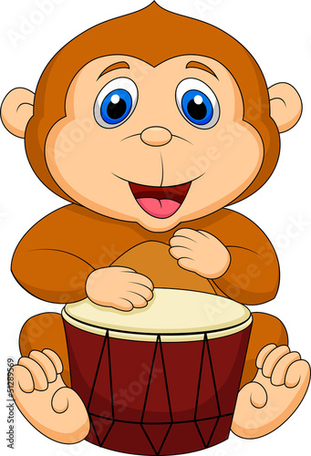 Obraz w ramie Cute monkey playing drum