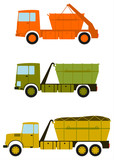 Fototapeta  - Ciężarówki budowlane z kontenerami do gruzu i śmieci.