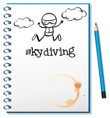 Poster - A notebook with an image of a person skydiving