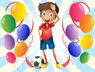 Sticker - A soccer player in the middle of the balloons