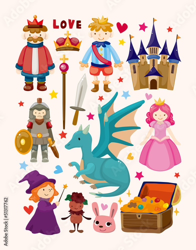 Naklejka - mata magnetyczna na lodówkę set of fairy tale element icons