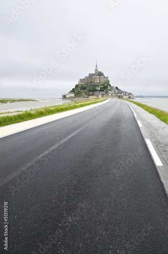 Road to the beautiful Mont Saint-Michel, Normandy, France плакат