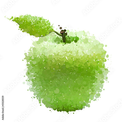 Naklejka dekoracyjna Green apple with leaf of blots vector isolated on white