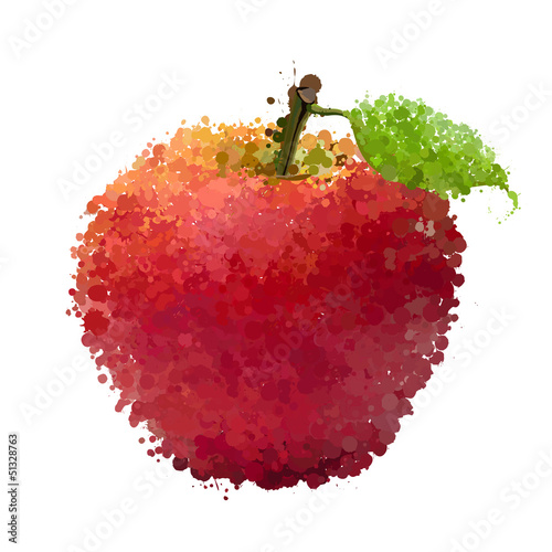 Fototapeta dla dzieci Red apple with leaf of blots vector isolated on white