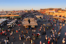 The Famous Marrakesh Square Djemaa El Fna, Center Of The Old Tow