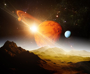 Wall Mural - a view of planet earth and the universe from the moon's surface.
