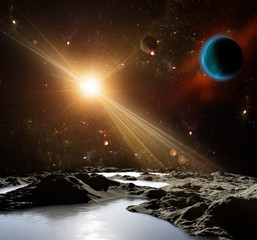 Wall Mural - a view of planet earth and the universe from the moon's surface.