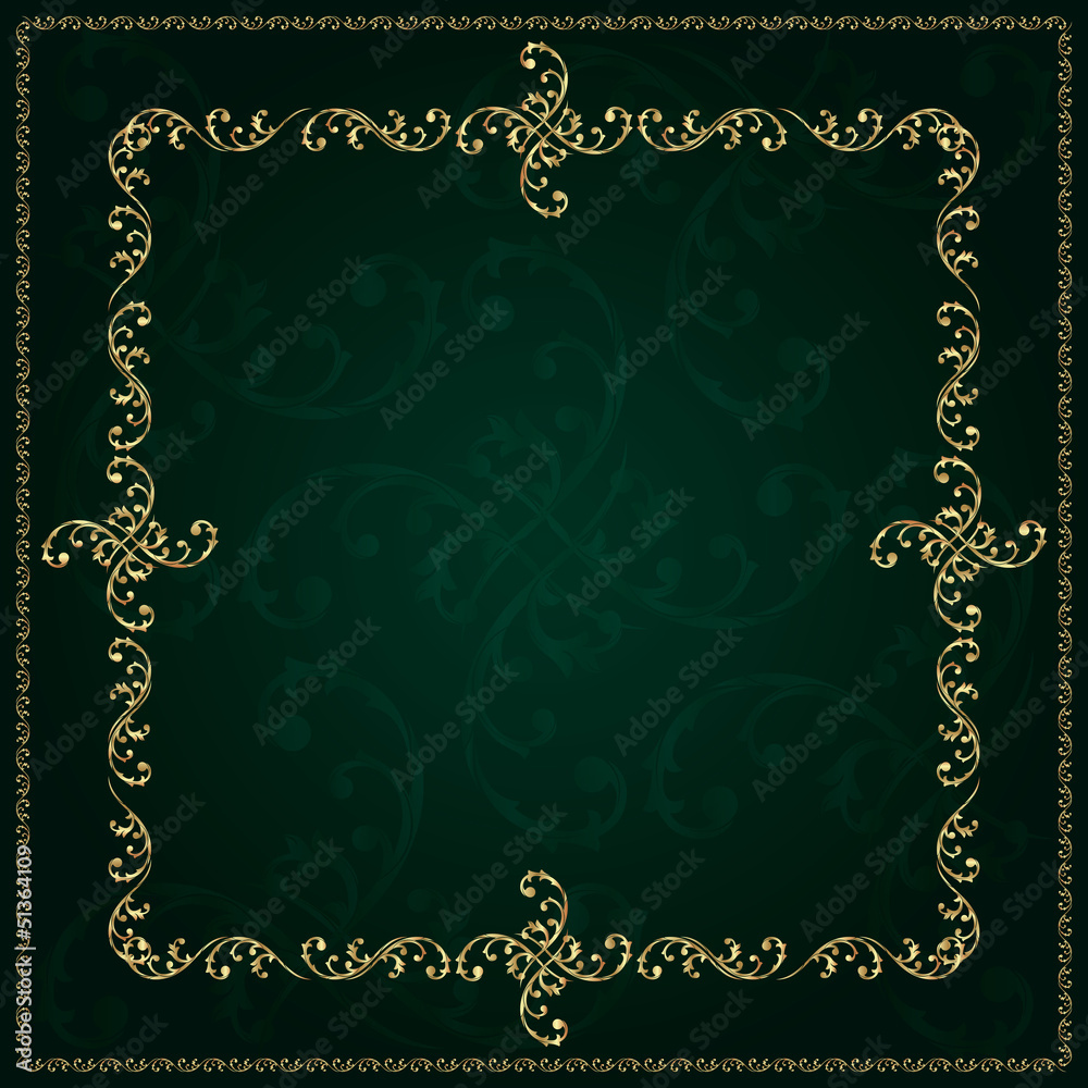 Gold frame with vintage floral elements Stock Vector | Adobe Stock