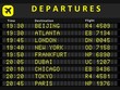 Departure board with flights to Beijing, Atlanta, London, Dubai