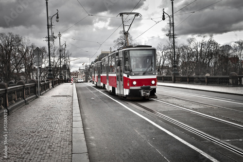 Naklejka - mata magnetyczna na lodówkę tram in the city of Prague