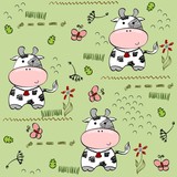 Fototapeta Dinusie - babies hand draw seamless pattern with cows