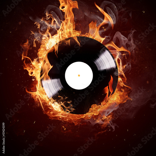 Obraz Dibond Burning vinyl disc-Hot hits