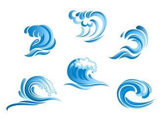 Poster - Set of blue surf ocean waves
