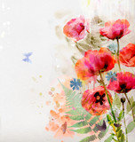 Fototapeta Maki - Watercolor red poppies