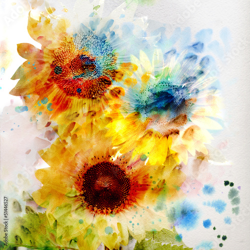 Naklejka na szybę Watercolor sunflowers