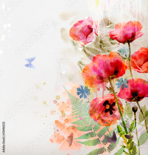 Fototapeta dla dzieci Watercolor red poppies