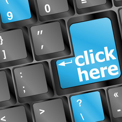 Poster - Keyboard with click here button, business concept