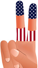 Male Hand Gesturing Peace Sign In United States Flag