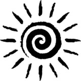 Schwarze, spiralenförmig gezeichnete Sonne – Vektor/freigestellt