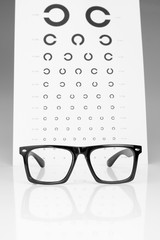 Wall Mural - Table Golovin and glasses eye examination. On a gray background.