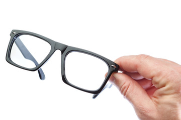 Wall Mural - A man holds Glasses. On a white background.