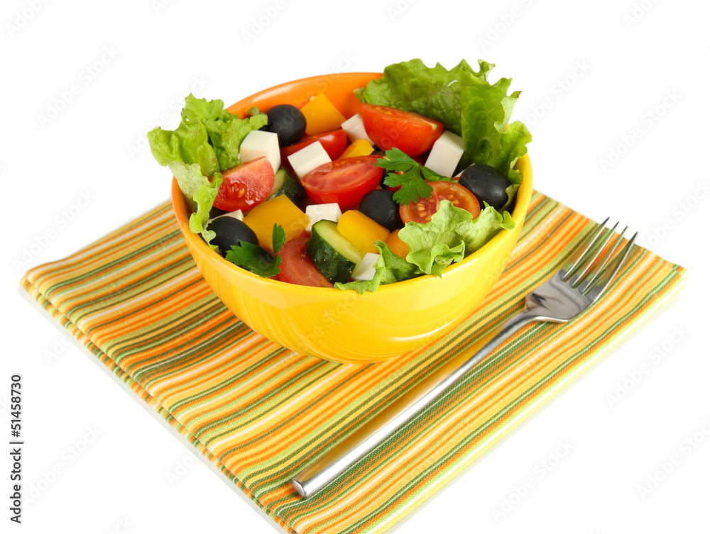Tasty Greek salad isolated on white