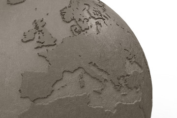 Globe made of clay closeup