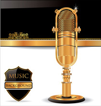 Music Background With Old Golden Microphone
