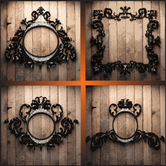 Canvas Print - vector retro frames on wood set