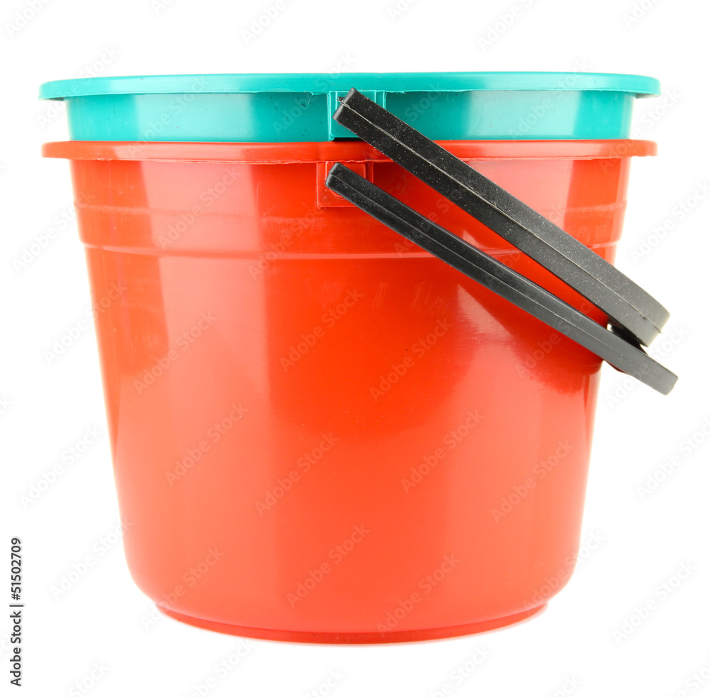 Color  plastic bucket isolated on white