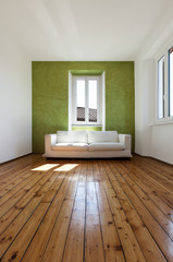 home interior, view white sofa and window