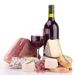 Canvas Print - meat,cheese and wine isolated