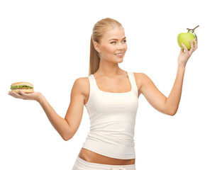 Poster - woman with apple and hamburger