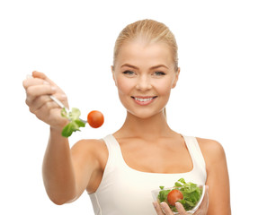 Poster - healthy woman holding bowl with salad