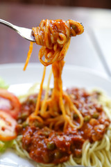 Poster - spaghetti pasta with tomato beef sauce