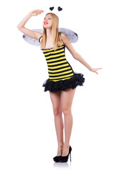 Sticker - Woman in bee costume isolated on white