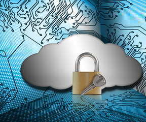 Aufkleber - Padlock and key against grey cloud