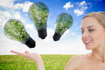 Poster - Attractive woman with three light bulb