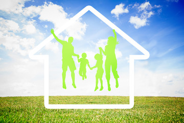 Aufkleber - Green silhouette of family jumping