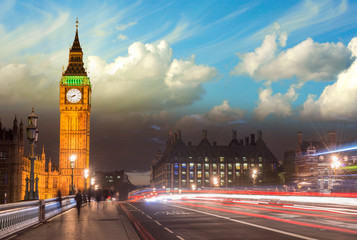 Wall Mural - Beautiful colors of Big Ben from Westminster Bridge at Sunset -