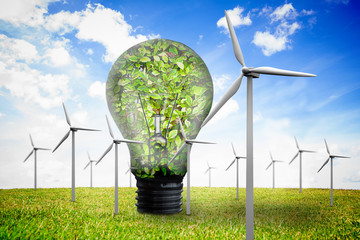 Aufkleber - Wind turbines and bulb full of leaves