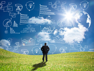 Aufkleber - Businessman looking at white graphs and data in the sky