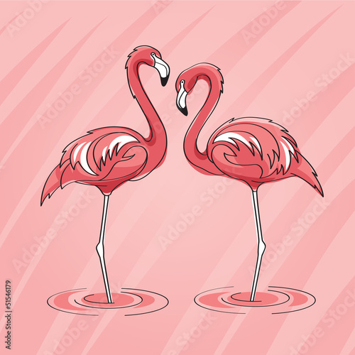 Fototapeta dla dzieci Two pink flamingos in vector