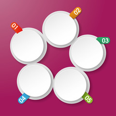 Canvas Print - Five Info Labels With Numbers Circle Rectangle Purple Background