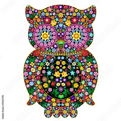 Owl Flowers Ornamental Design-Gufo di Fiori Ornamentale-Vector