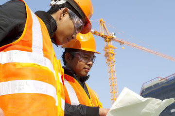 Poster - construction workers with crane in background