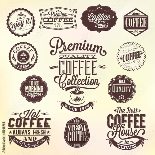 Cuadros en Lienzo Conjunto De Vintage Retro Placas de café y etiquetas