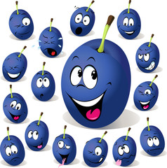 Wall Mural - plum cartoon with many facial expressions