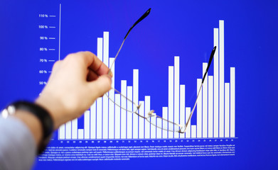 Aufkleber - Image of hand pointing on a graph data