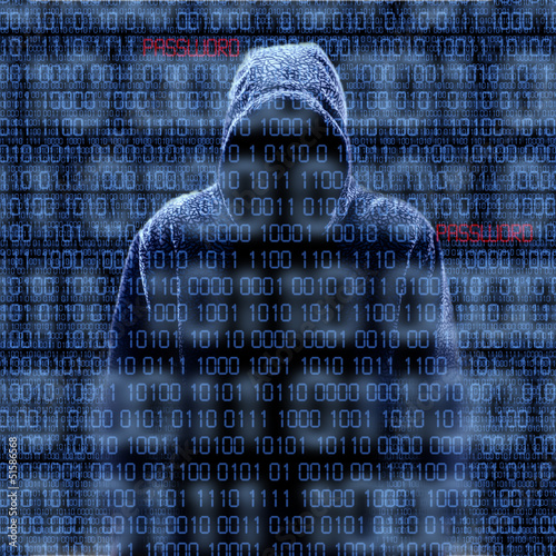 Fotografía Silhouette of a hacker isloated on black